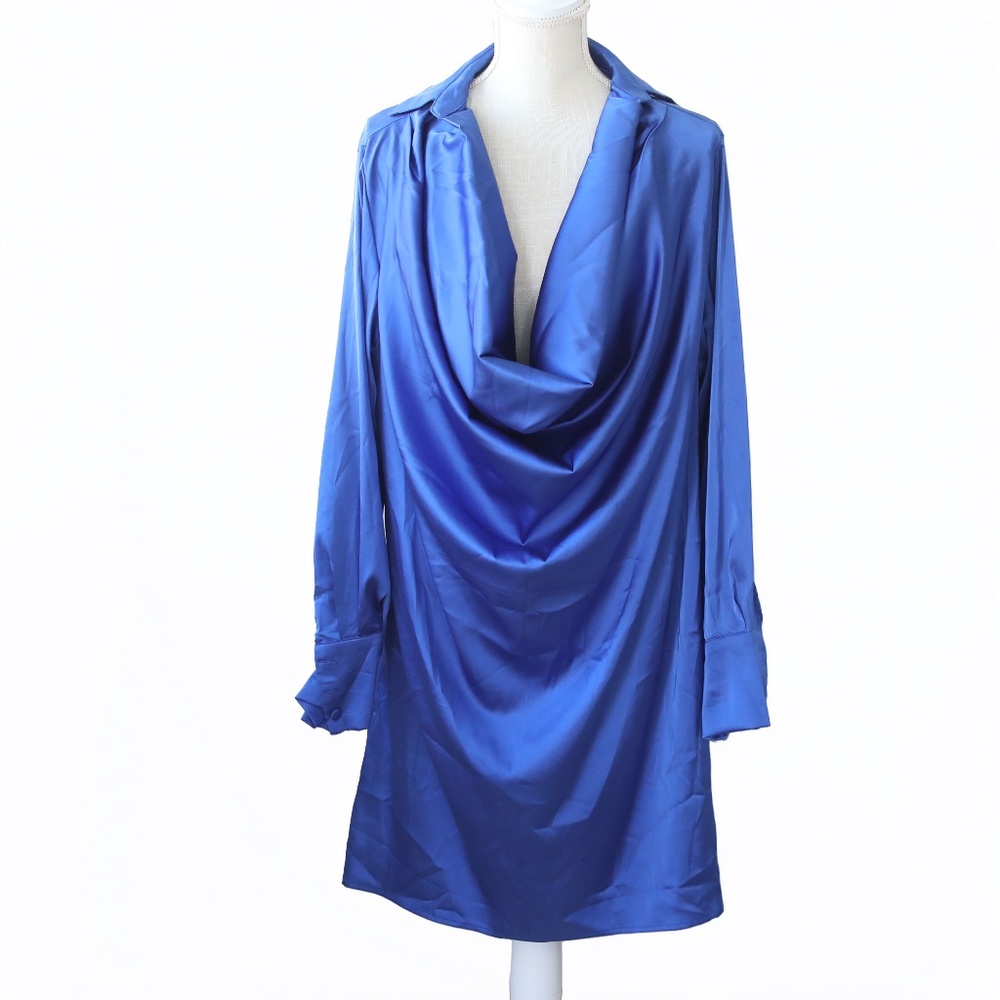 Blue Sateen Shirt Dress